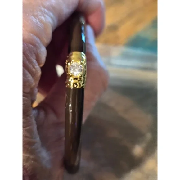 Budda Girl Brown Resin Leopard Bangle Bracelet Gold Tone Crystal Accent - Picture 3 of 4